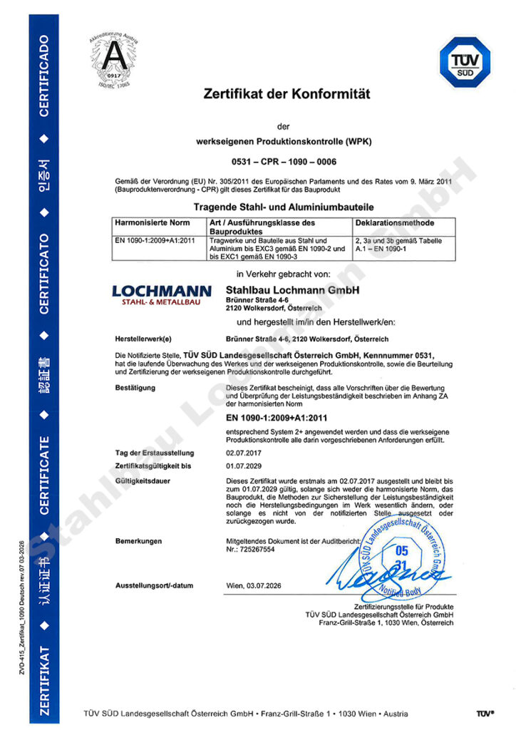 Zertifikat Stahlbau Lochmann